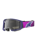Alpinestars Vision 8 Corp Schutzbrille, Motocross-Brille, Lila und Pink mit hellgrau verspiegelter Silver-Scheibe, großes Alpinestars Stern-Logo auf dem Brillenband, leichtes A-FLEX Rahmendesign für Offroad-Rennsport