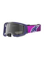 Alpinestars Vision 8 Corp Schutzbrille, Motocross-Brille, Lila und Pink mit hellgrau verspiegelter Silver-Scheibe, großes Alpinestars Stern-Logo auf dem Brillenband, leichtes A-FLEX Rahmendesign für Offroad-Rennsport