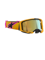 Alpinestars Vision 8 Corp Brille, Motocross-Brille, oranger Rahmen mit goldverspiegelter Scheibe, oranges und pinkes Brillenband mit schwarzem Alpinestars-Logo, Hochleistungsdesign für den Offroad-Rennsport