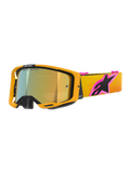 Alpinestars Vision 8 Corp Goggles, Motocross-Brille, oranger Rahmen mit Mirror-Gold-Glas, gelb-oranger Strap mit Farbverlauf und großem pink-schwarzem Alpinestars-Logo, schlankes High-Performance-Design für den Offroad-Rennsport