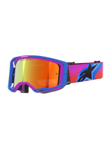 Alpinestars Vision 8 Corp Brille, Motocross-Brille, Rahmen in UCLA Blau und Lila, rot verspiegeltes Brillenglas, auffälliges Kopfband mit Farbverlauf und Alpinestars Stern-Logo, professionelle Offroad-Rennausrüstung