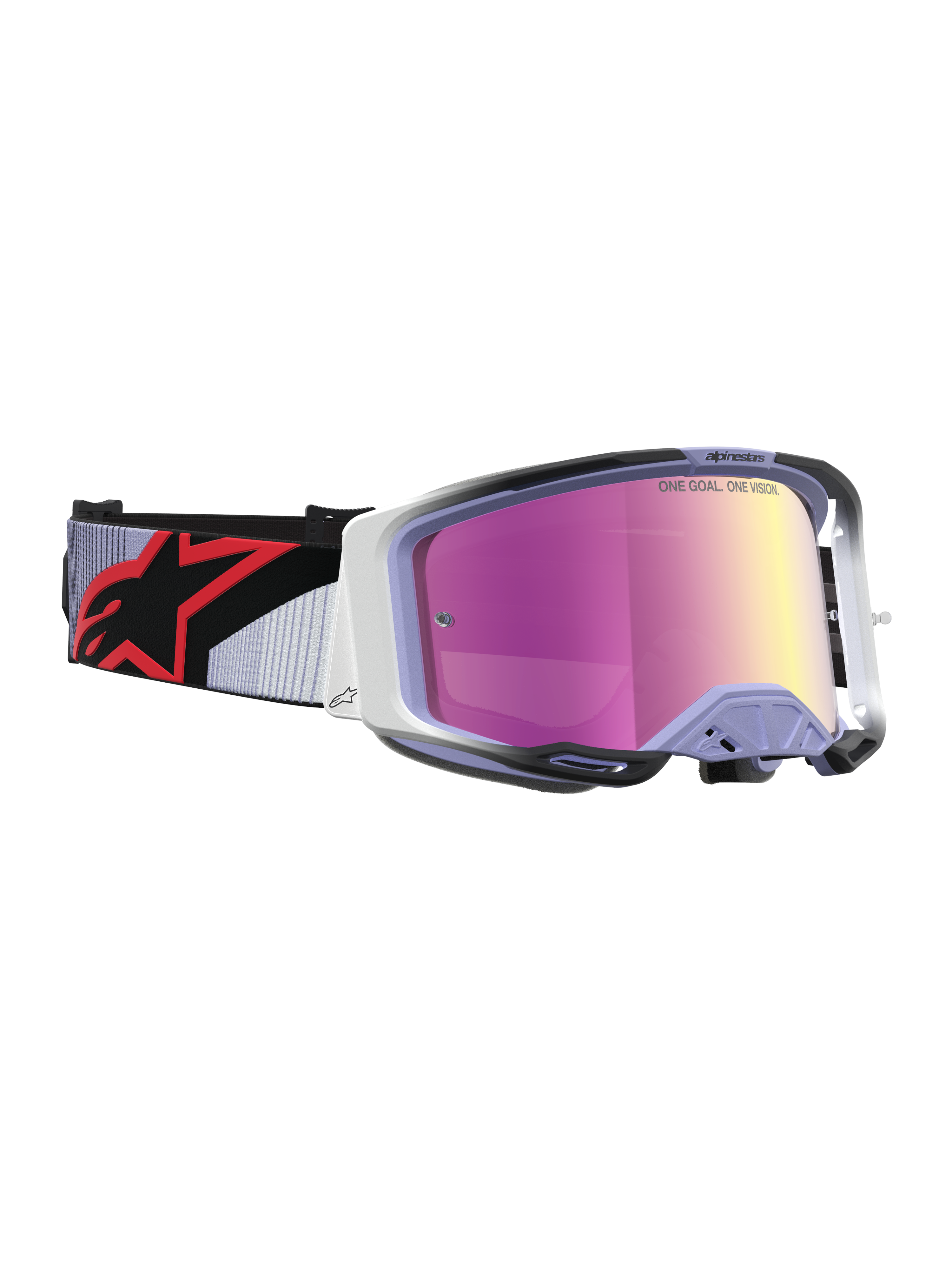 Alpinestars Vision 8 Maven Motocross-Schutzbrille, Lila und Schwarz, rosa verspiegelte Linse, RAM-AIR-Belüftung.