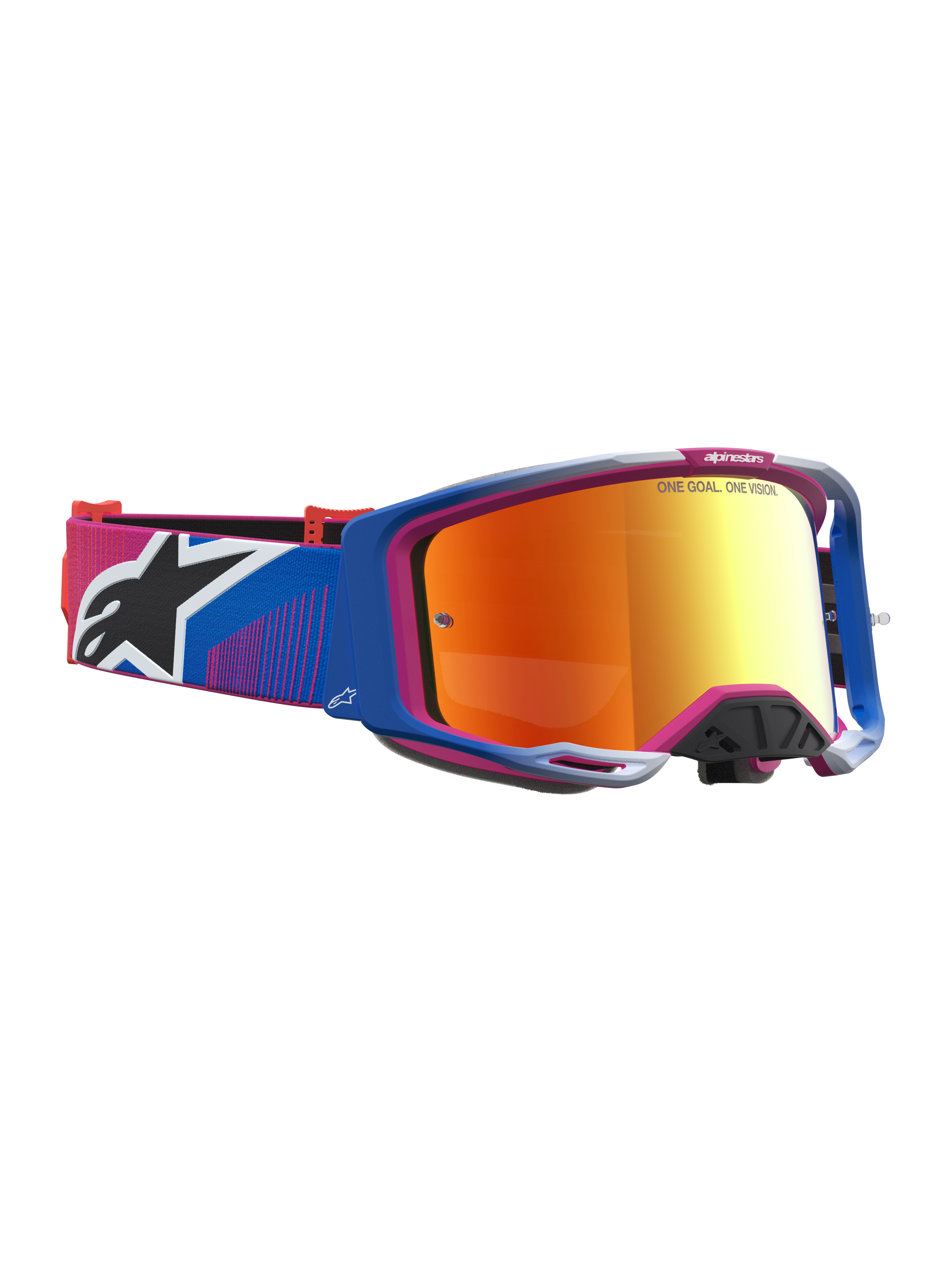 Alpinestars Vision 8 Maven Schutzbrille, Motocross-Brille, Blau und Pink, feuerrot verspiegeltes Glas, A-FLEX Rahmen