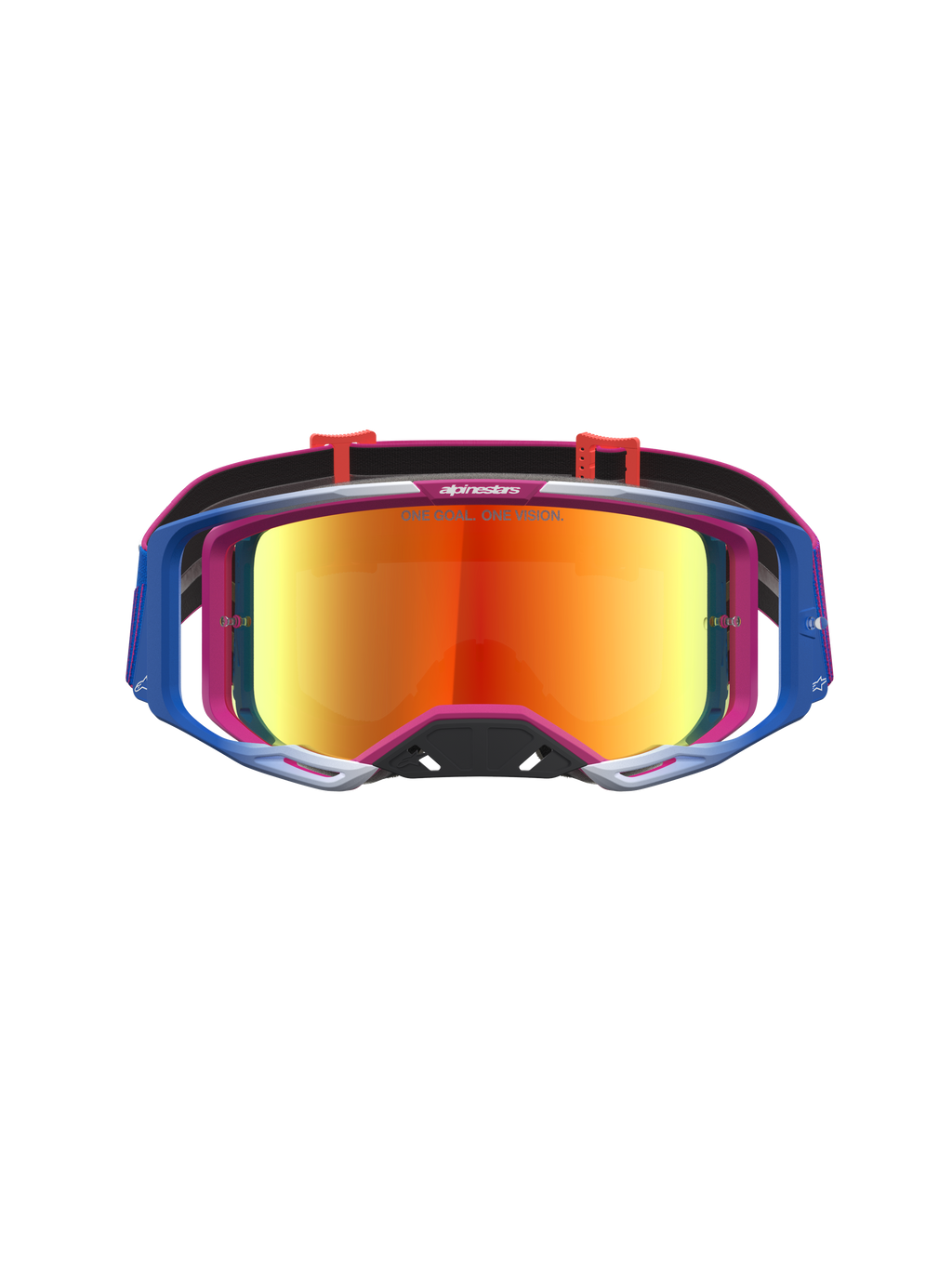 Alpinestars Vision 8 Schutzbrille Maven, Motocross-Brille in Rot und Schwarz mit verspiegeltem rotem Glas und A-FLEX-Rahmen.