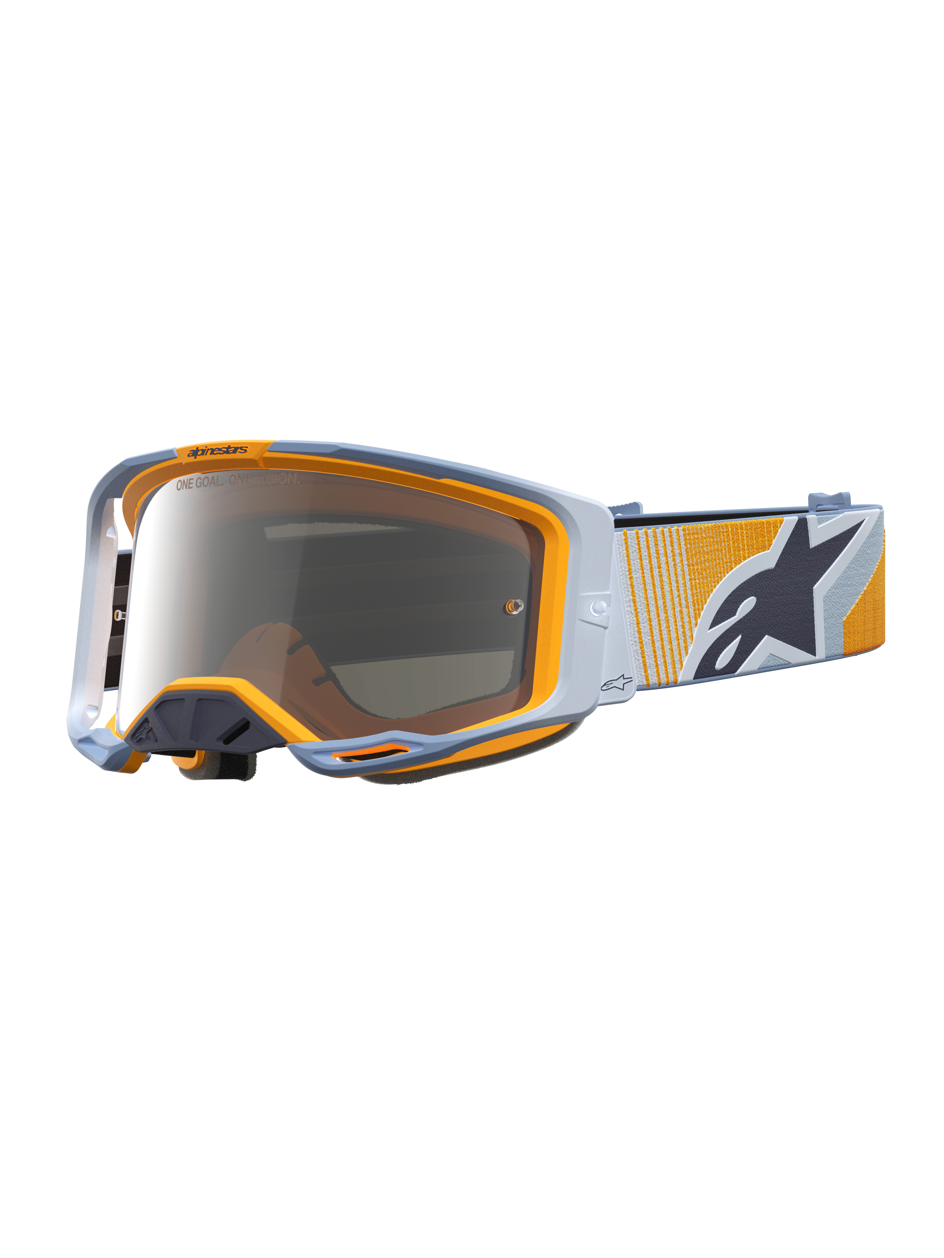 Alpinestars Vision 8 Schutzbrille Maven, Motocross, Blau und Orange, Mirror Silver Antibeschlag-Glas, RAM-AIR-Belüftung.