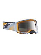 Alpinestars Vision 8 Schutzbrille Maven, Motocross-Brille, Staubblau und Orange, silber verspiegelte Scheibe, A-FLEX-Rahmen.