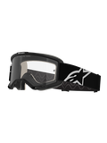 Alpinestars Vision 5 Corp Goggles, Motocross-Brille, Schwarz und Klar, klare Antibeschlag-Linse, schwarzer Rahmen mit RAM-AIR-Belüftung, breites schwarzes Band mit weißem Stern-Logo, konzipiert für den Offroad-Rennsport