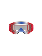Alpinestars Vision 5 Corp Schutzbrille, Motocross-Brille, Rot, Weiß und Blau mit klarem Glas, roter Rahmen mit blau-weißen Farbübergängen, roter gewebter Gurt, mit „ONE GOAL. ONE VISION.“-Branding auf dem Glas, strapazierfähiger Augenschutz für Offroad-Rennen