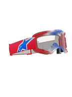 Alpinestars Vision 5 Corp Brille, Motocross-Brille, Rot, Weiß und Blau mit klarem Glas, breites rotes gewebtes Band mit großem blauen Alpinestars-Sternlogo, leichter roter A-FLEX-Rahmen, Hochleistungs-Augenschutz für den Offroad-Rennsport