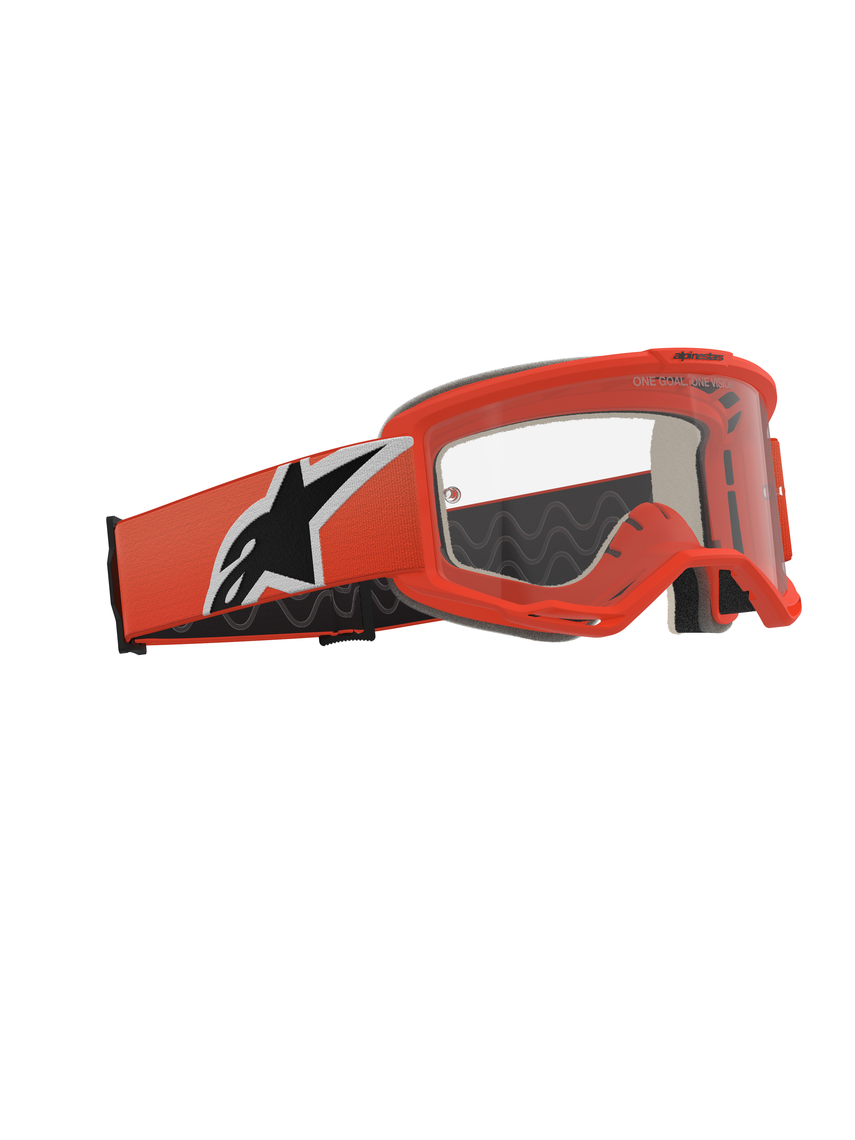 Alpinestars Vision 5 Corp Goggles, Motocross-Schutzbrille, Orange und Klar, oranger Rahmen und Riemen mit markantem schwarz-weißem Stern-Logo, klare Anti-Beschlag-Linse, professionelle Offroad-Rennausrüstung