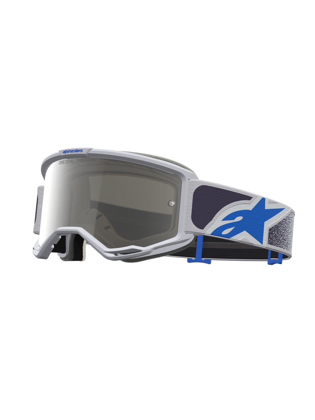 Alpinestars Vision 5 Schutzbrille Drag, Motocross-Schutzbrille in Helllila und Blau, silberne Spiegellinse, A-FLEX-Rahmen.