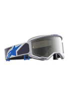 Alpinestars Vision 5 Schutzbrille Drag, Motocross-Brille in Helllila und Blau, silber verspiegelte Linse, A-FLEX Rahmen.