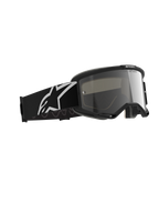 Alpinestars Vision 5 Corp Schutzbrille, Motocross-Brille, Black Mirror Silver, schwarzer Rahmen mit silber verspiegelter Scheibe, breites schwarzes Band mit großem weißem Alpinestars-Logo, konzipiert für Offroad-Performance