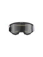 Alpinestars Vision 5 Corp Schutzbrille, Motocross-Brille, hellgrauer Rahmen mit Purple Mirror Silver Brillenglas, Vorderansicht mit „ONE GOAL. ONE VISION.“ Schriftzug, verstellbares gewebtes Band in Grau und Lila, leistungsstarker Offroad-Augenschutz