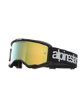 Alpinestars Vision 5 Hone Motocross-Schutzbrille, Schwarz und Gold, A-FLEX-Rahmen mit goldener Spiegelscheibe.