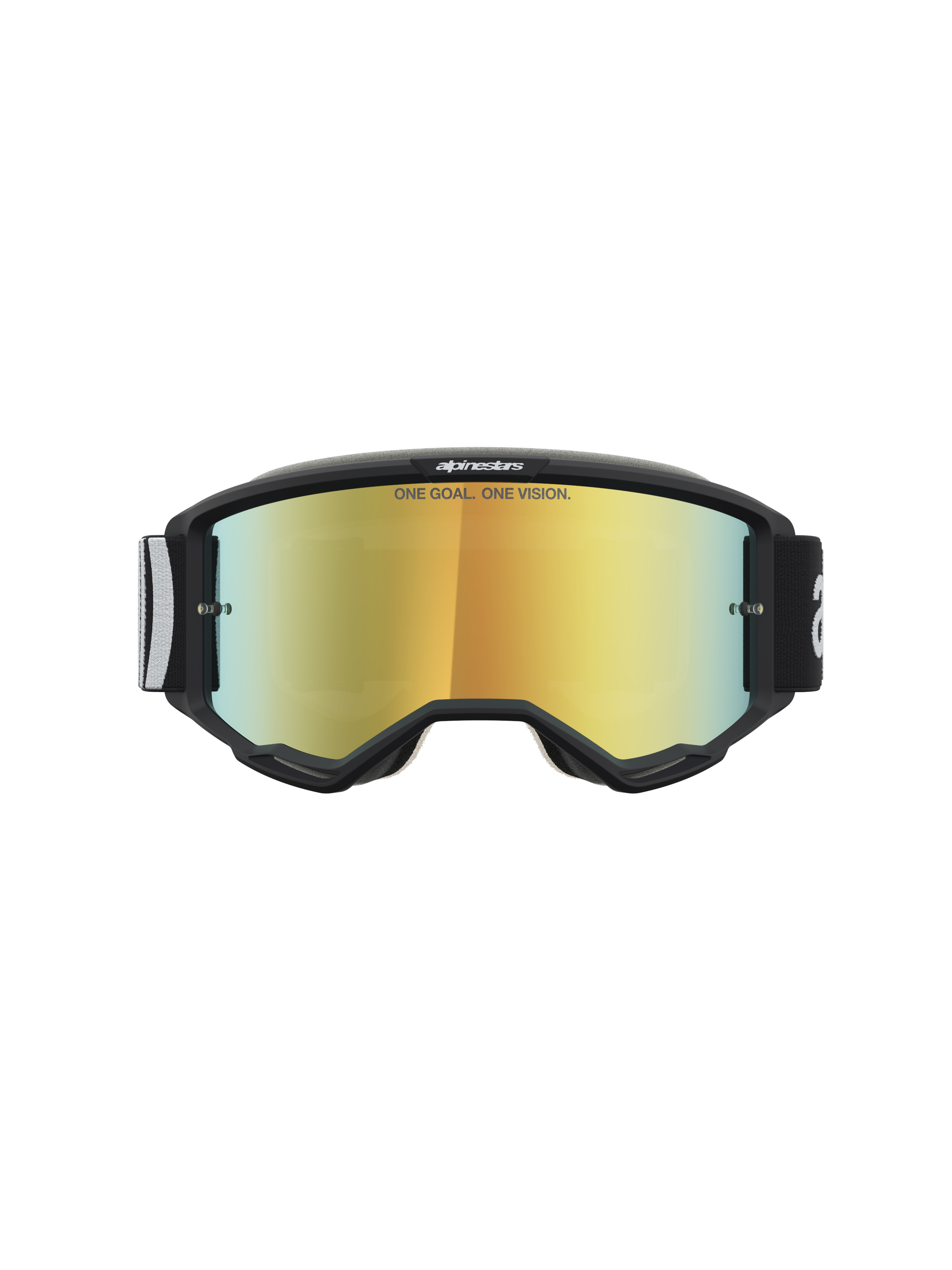 Alpinestars Vision 5 Hone Schutzbrille, Motocross-Brille, Schwarz und Gold, mit RAM-AIR-System und verspiegelter Linse.