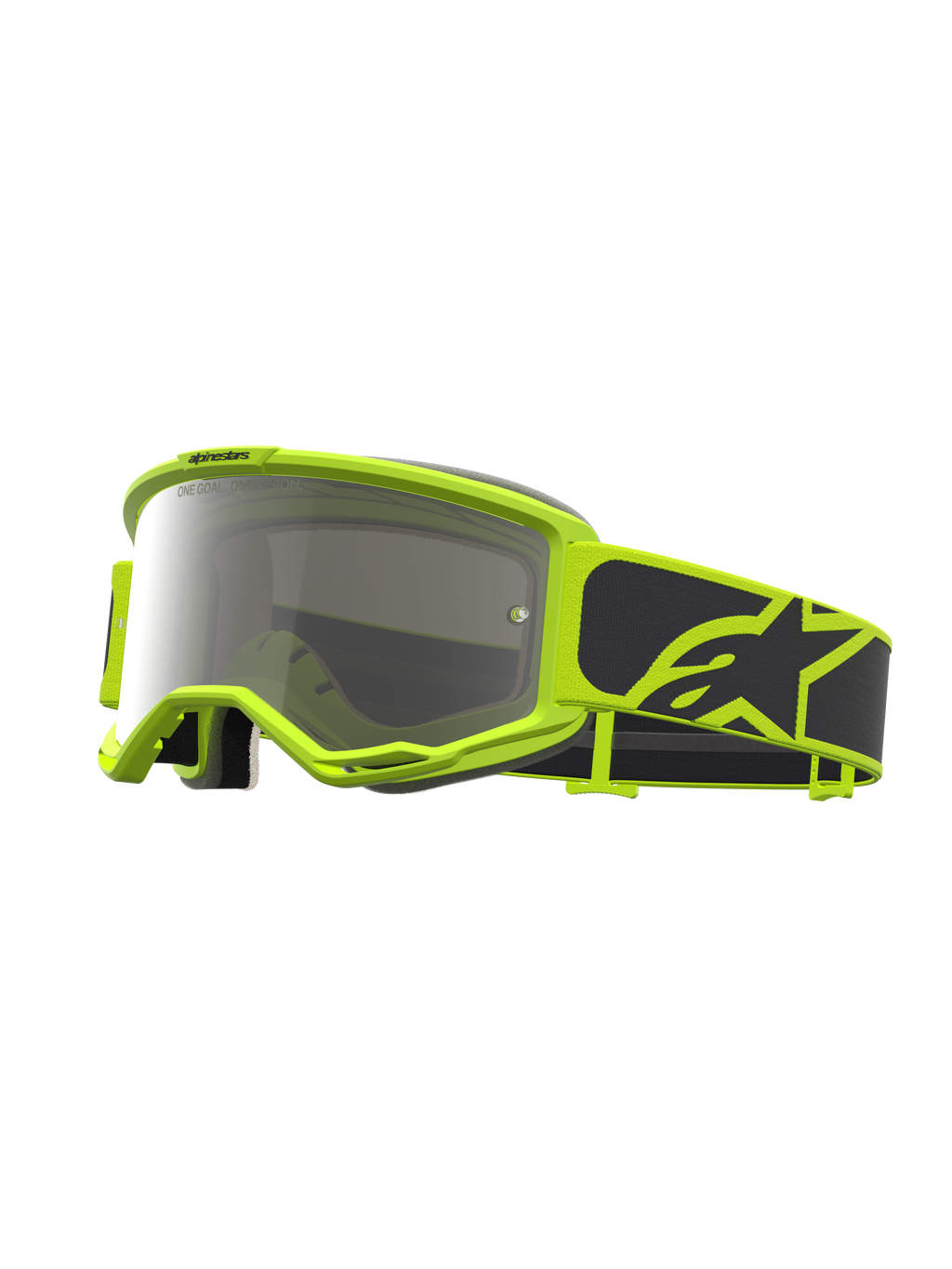 Alpinestars Vision 5 Schutzbrille Rora, Motocross-Brille, Schwarz, Gelb Fluo, silber verspiegelte Linse, RAM-AIR Belüftung.