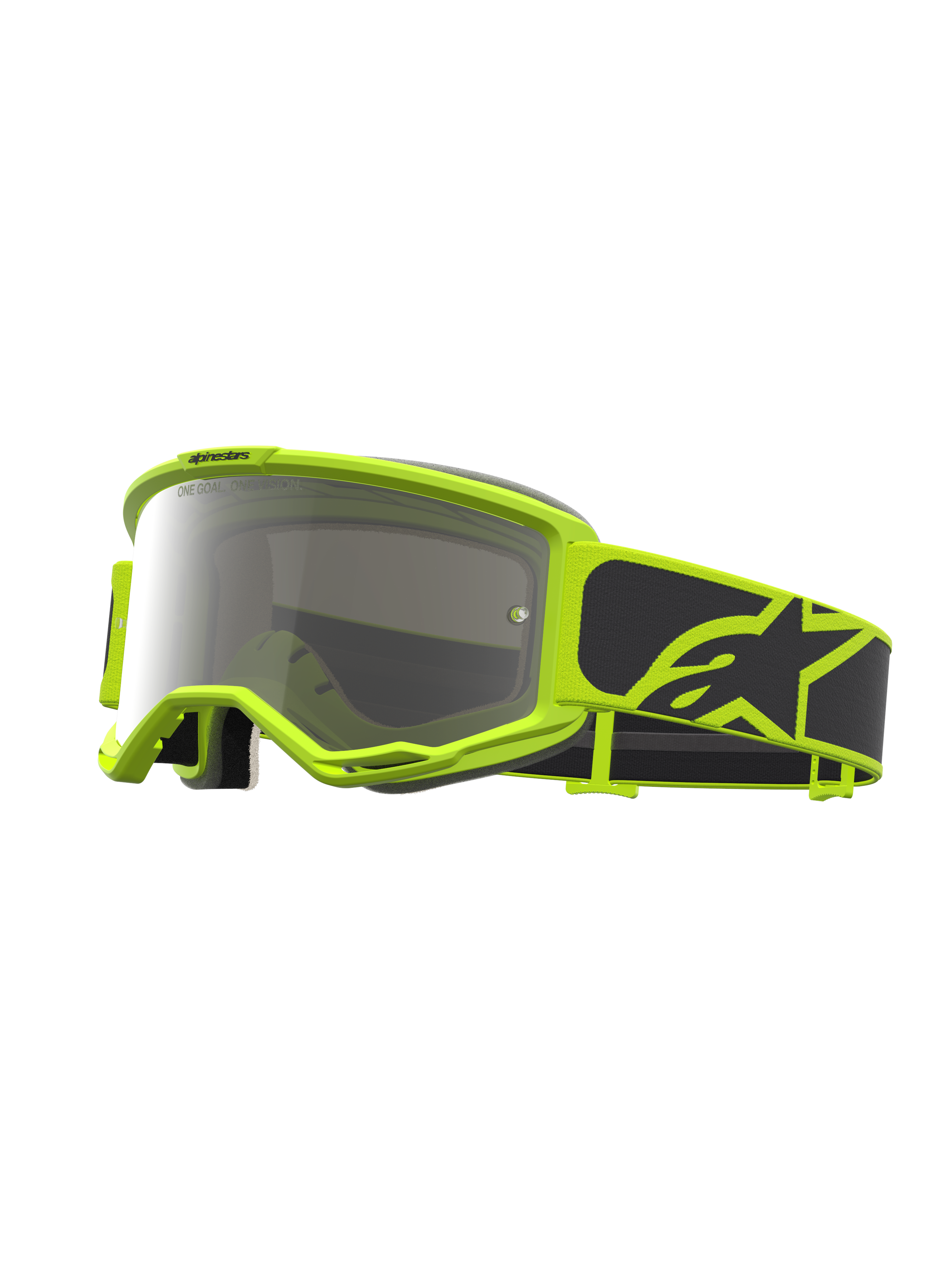 Alpinestars Vision 5 Schutzbrille Rora, Motocross-Brille, Schwarz, Gelb Fluo, silber verspiegelte Linse, RAM-AIR Belüftung.