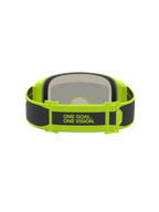 Alpinestars Vision 5 Schutzbrille Rora, Motocross-Schutzbrille in Schwarz und Gelb Fluo, Brillenband mit 'ONE GOAL. ONE VISION.' Branding, Rückansicht mit weichem Gesichtsschaum.