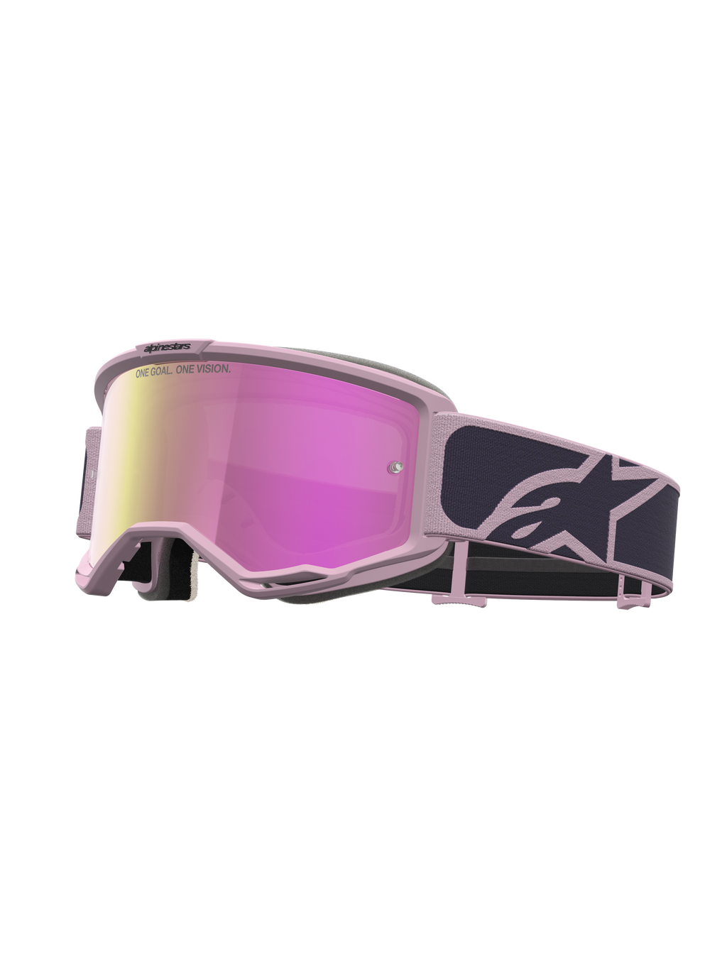 Alpinestars Vision 5 Schutzbrille Rora, Motocross-Brille in Grau und Pink, rosa verspiegelte Scheibe, flexibler A-FLEX Rahmen.