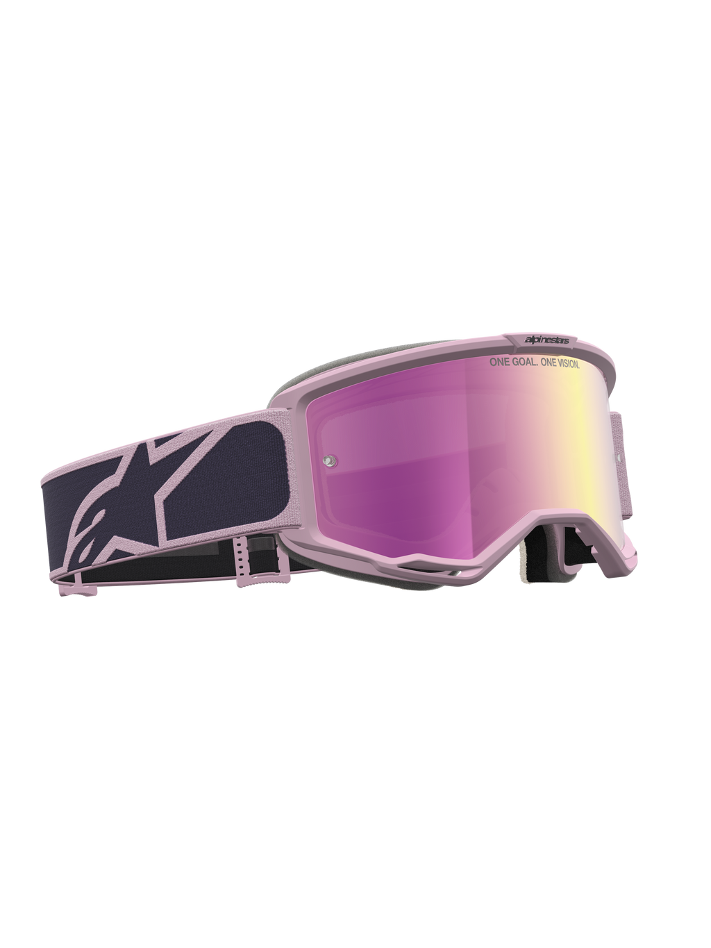 Alpinestars Vision 5 Rora Motocross-Schutzbrille, Grau und Rosa, verspiegelte Scheibe in Pink, RAM-AIR Belüftung, A-FLEX Rahmen.