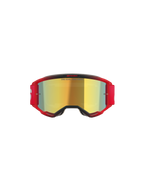 Alpinestars Vision 5 Blaze Goggles, Motocross-Brille, roter Rahmen mit gold-verspiegeltem Glas, verfügt über den Schriftzug „ONE GOAL. ONE VISION.“ auf dem Glas, rotes elastisches Band mit weißem Logo, professioneller Motocross-Augenschutz