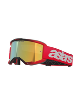 Alpinestars Vision 5 Blaze Goggles, Motocross-Schutzbrille, roter Rahmen und Band mit Mirror Gold Glas, weißes Astars-Branding an der Seite, leichter A-FLEX-Rahmen mit mehrlagigem Gesichtsschaum für Offroad-Rennen