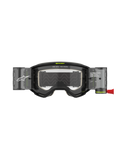 Alpinestars Vision 5 Hollow Roll-Off-Brille, Motocross-Brille, Anthrazit und Neongelb, mit klarem Roll-Off-Linsensystem, halbtransparenten Behältern, roter Zuglasche, weißem Branding und dem Schriftzug „ONE GOAL. ONE VISION.“, konzipiert für den Offroad-Rennsport