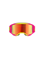 Alpinestars Vision 5 Wordmark Goggles, Motocross-Brille, pinker und neongelber Rahmen mit Red Mirror Glas, auffälliges Branding und „One Goal. One Vision.“ Schriftzug auf dem Glas, Hochleistungs-Offroad-Brille
