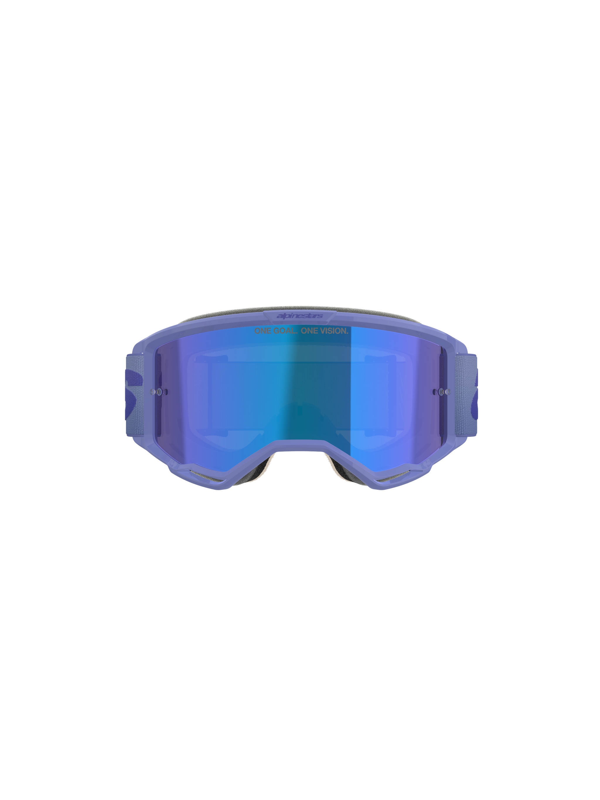 Alpinestars Vision 5 Wordmark Brille, Motocross-Brille, Lila mit blau verspiegelter Linse, Vorderansicht mit weitem Sichtfeld, verstellbarem Band und markantem Branding