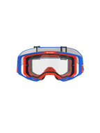Alpinestars Vision 8 Wordmark Goggles Dual Pane, Motocross Goggles, Blue and Orange with clear lens, front view showing the A-FLEX frame and dual-pane lens, features "ONE GOAL. ONE VISION." slogan on top rim, high-performance off-road racing gear