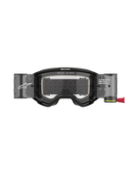 Alpinestars Vision 5 Corp Roll-Off Brille, Motocross-Brille, Schwarz mit klarer Linse, integrierte Wide Vision Roll-Off-System-Behälter, Antibeschlag-Polycarbonat-Linse, A-FLEX Urethan-Rahmen und markantes Alpinestars-Branding.