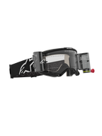 Alpinestars Vision 5 Corp Roll-Off Brille, Motocross-Brille, Schwarz mit klarer Linse, ausgestattet mit Wide Vision Roll-Off-System inklusive Kanistern und Film, schwarzes gewebtes Band mit weißem Alpinestars-Logo, leistungsstarker Augenschutz für den Offroad-Rennsport.
