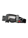 Alpinestars Vision 5 Corp Goggles Roll Off, Motocross-Brille, Schwarz und Weiß, klare Linse mit integriertem Wide Vision Roll-Off-System, rote Zuglasche, schwarzes Band mit weißem Stern-Logo, ONE GOAL ONE VISION-Branding
