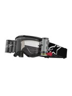 Alpinestars Vision 5 Corp Goggles Roll Off, Motocross-Brille, Schwarz und Weiß, klare Linse mit integriertem Wide Vision Roll-Off-System, rote Zuglasche, schwarzes Band mit weißem Stern-Logo, ONE GOAL ONE VISION-Branding