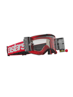 Alpinestars Vision 5 Blaze Roll-Off-Schutzbrille, Motocross-Brille, roter Rahmen mit weißem Astars-Logo auf dem Brillenband, klare Linse mit integrierten Behältern für das Wide-Vision-Roll-Off-System, strapazierfähiger Augenschutz für das Offroad-Fahren