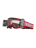 Alpinestars Vision 5 Blaze Roll-Off-Brille, Motocross-Brille, Rot und Weiß, klare Linse mit integriertem Wide Vision Roll-Off-Filmsystem, beidseitige Kanister, rotes gewebtes Band mit markantem weißem Astars-Branding, langlebiger Urethan-Rahmen mit Schaumstoffpolsterung, Offroad-Rennsport-Brille