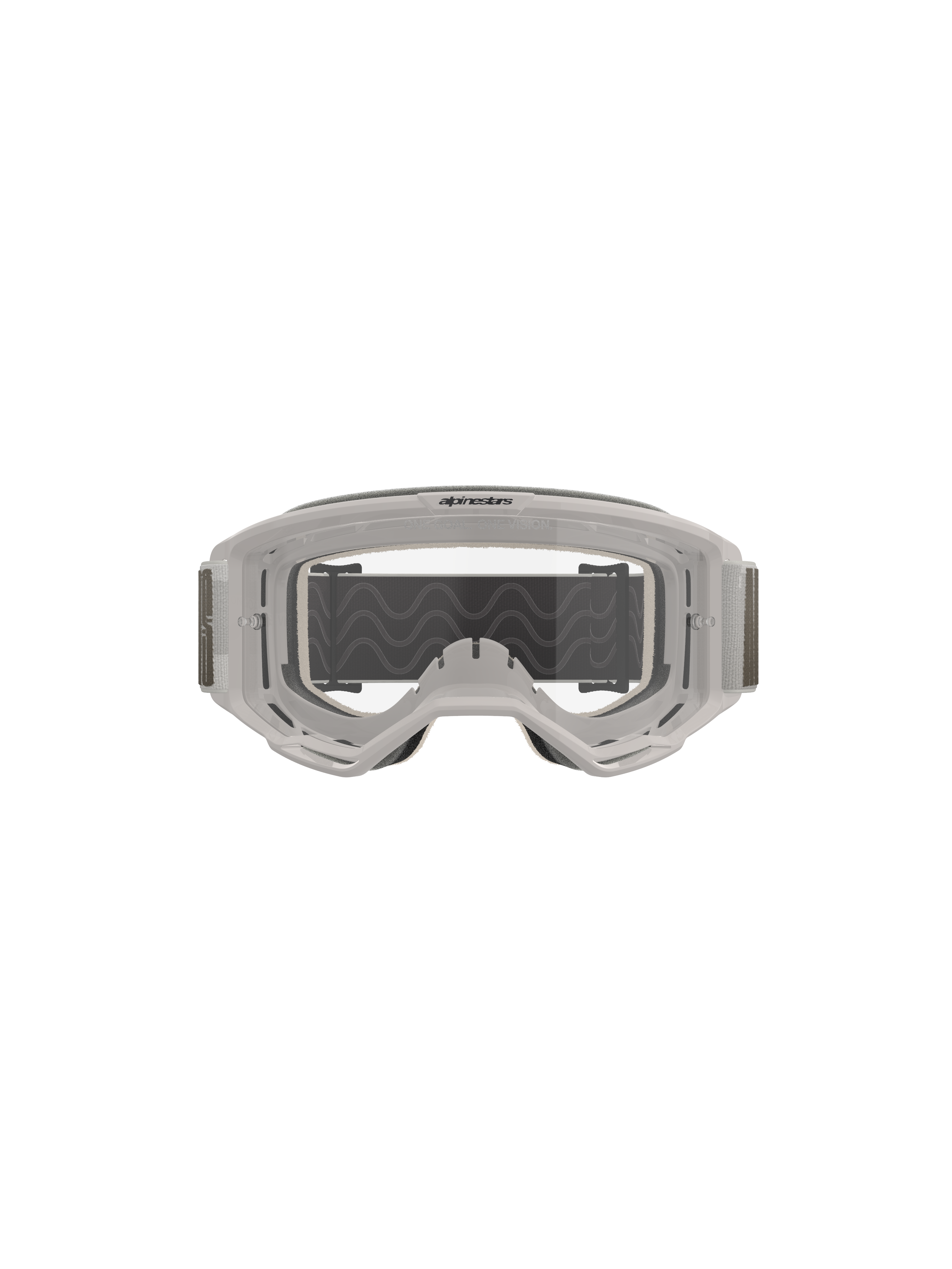 Alpinestars Vision 5 Hollow Schutzbrille, Motocross-Brille, Wind Clear, weißer lichtdurchlässiger Rahmen mit klarem Anti-Beschlag-Glas, breites graues verstellbares Band mit Silikon-Traktionskontrolle, professionelle Offroad-Rennausrüstung