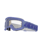 Alpinestars Vision 5 Wordmark Schutzbrille, Motocross-Brille, helllilafarbener Rahmen mit klarer Linse, lila Band mit dunkelblauem Schriftzug, belüftetes A-FLEX Design, mehrstufiger Gesichtsschaum, Offroad-Augenschutz