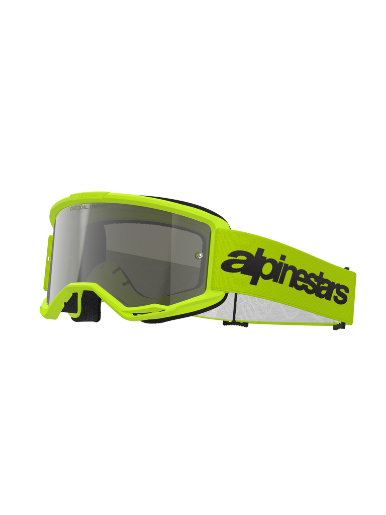 Alpinestars Vision 3 Wordmark Goggles, Motocross-Brille, Gelb Fluo und Silber Verspiegelt, mit einem leuchtend gelben Rahmen und Band mit markantem schwarzem Alpinestars-Logo, hochleistungsfähiger Augenschutz für den Offroad-Rennsport