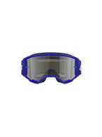 Alpinestars Vision 3 Wordmark Brille, Motocross-Brille, Blau und Silber verspiegelt, mit einem leuchtend blauen Rahmen und breitem Band mit weißem Wordmark-Branding, silber verspiegelte Linse mit „ONE GOAL. ONE VISION.“ Schriftzug, professionelle Offroad-Schutzbrille.