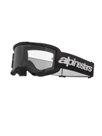 Alpinestars Vision 3 Wordmark Brille, Motocross-Schutzbrille, Schwarz und Klar, mit auffälligem weißem Alpinestars-Branding auf dem Band, klarer Linse mit „ONE GOAL. ONE VISION.“ Schriftzug und minimalistischem Rahmendesign