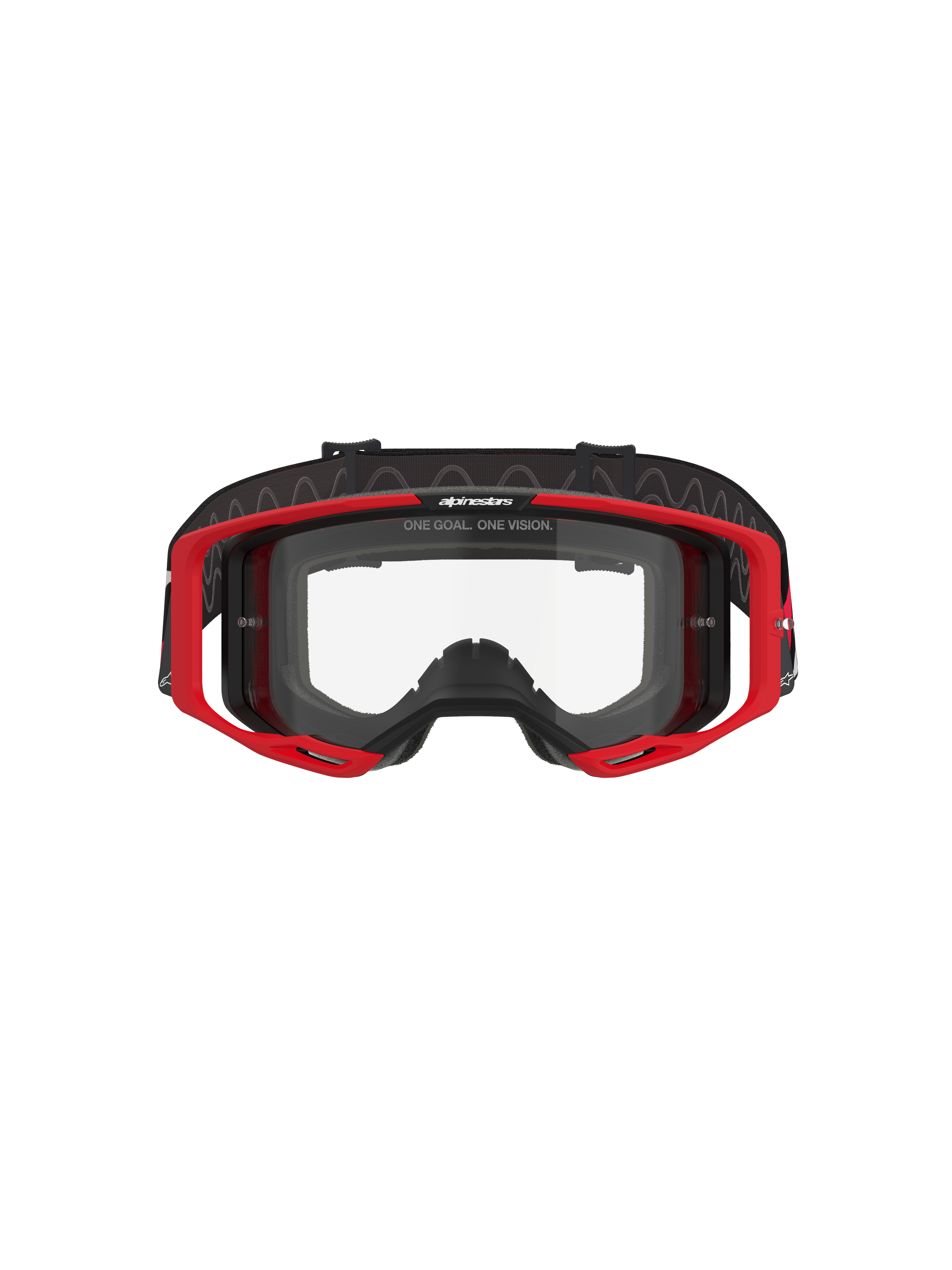 Alpinestars Vision 8 Luar Goggles, Motocross-Brille, Rot, Schwarz und Klar, mit rotem A-FLEX-Rahmen, klarer Anti-Beschlag-Polycarbonatlinse, schwarzem verstellbarem gewebtem Band mit Logo, Hochleistungs-Augenschutz für den Offroad-Rennsport