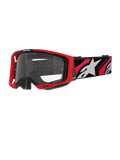 Alpinestars Vision 8 Luar Goggles, Motocross-Brille, Rot und Schwarz mit klarer Linse, mit rotem A-FLEX-Rahmen, klarer Anti-Beschlag-Linse und schwarzem gewebtem Band mit rot-weißen Grafiken und Alpinestars-Branding