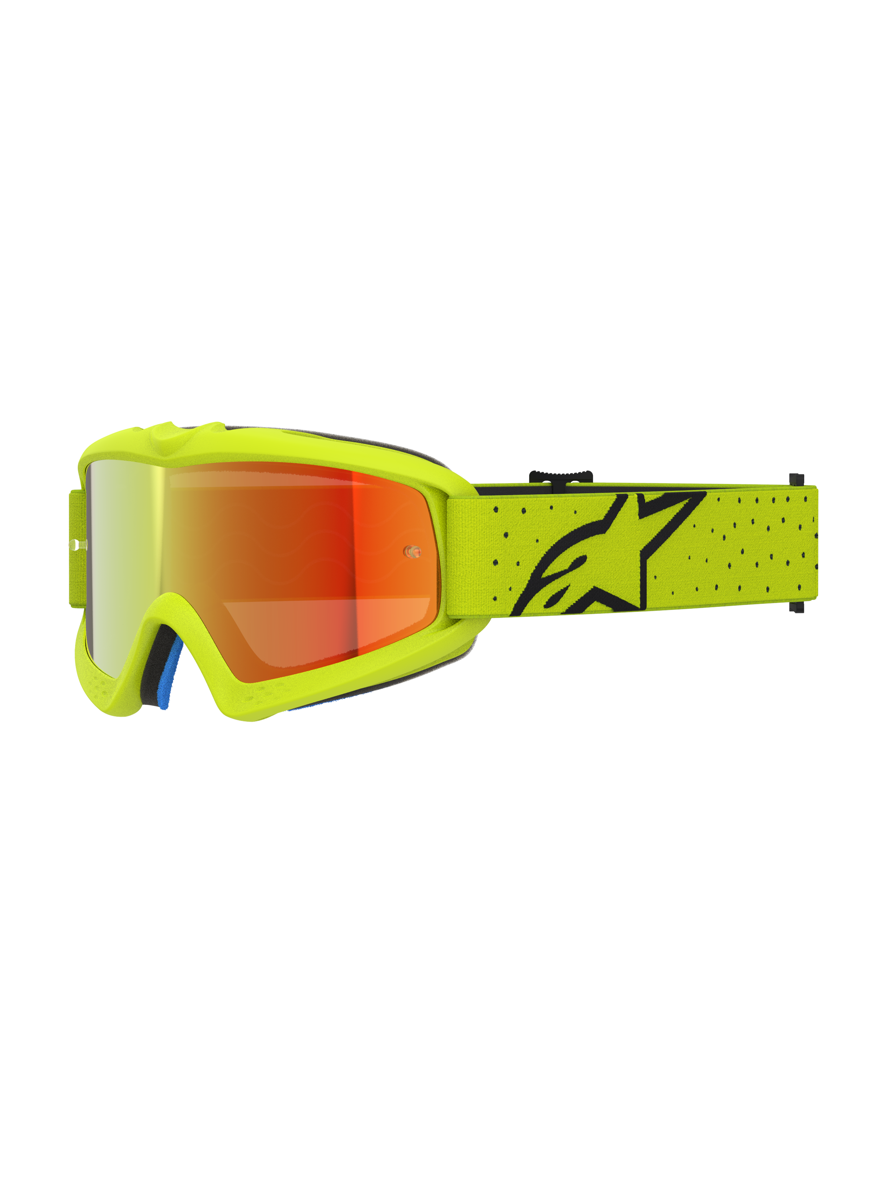 Alpinestars Vision Youth Vesta Goggles for youth motocross, with a Yellow Fluo frame, red mirrored lens, and black logo.