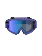 Alpinestars Vision Youth Corp Goggles, Motocross-Brille, lila und neonpinker Rahmen mit Mirror Blue Glas, jugendspezifischer Offroad-Augenschutz, Frontalansicht zeigt A-FLEX Rahmen und mehrstufige Gesichtsschaum-Konstruktion