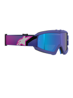 Alpinestars Vision Youth Corp Goggles, Motocross-Brille, Rahmen in Violett und Fluo-Pink mit blau verspiegeltem Brillenglas, breites elastisches Band mit einem pink-weißen Alpinestars-Logo, Hochleistungs-Offroad-Brille für junge Fahrer