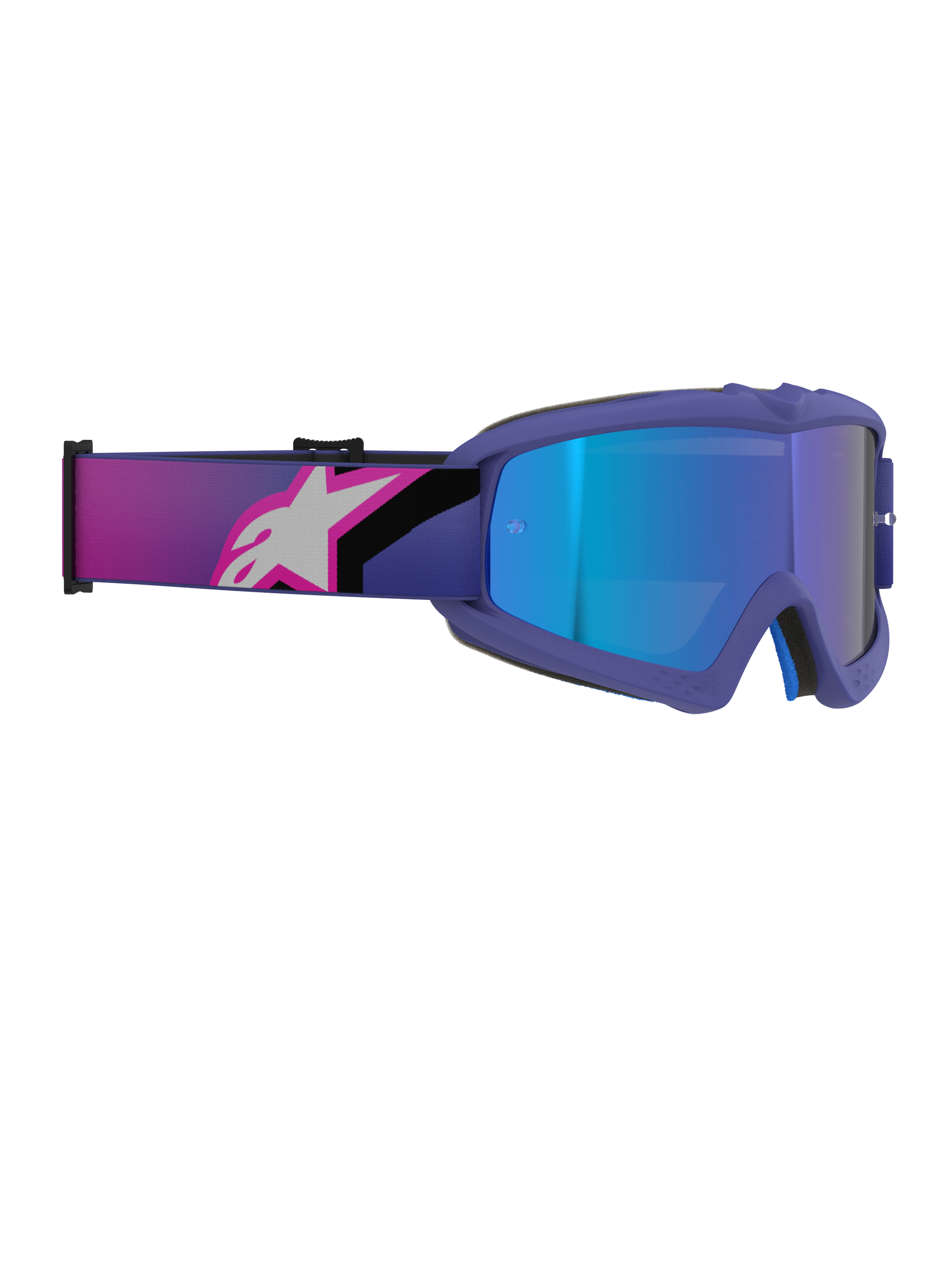Alpinestars Vision Youth Corp Goggles, Motocross-Brille, Rahmen in Violett und Fluo-Pink mit blau verspiegeltem Brillenglas, breites elastisches Band mit einem pink-weißen Alpinestars-Logo, Hochleistungs-Offroad-Brille für junge Fahrer