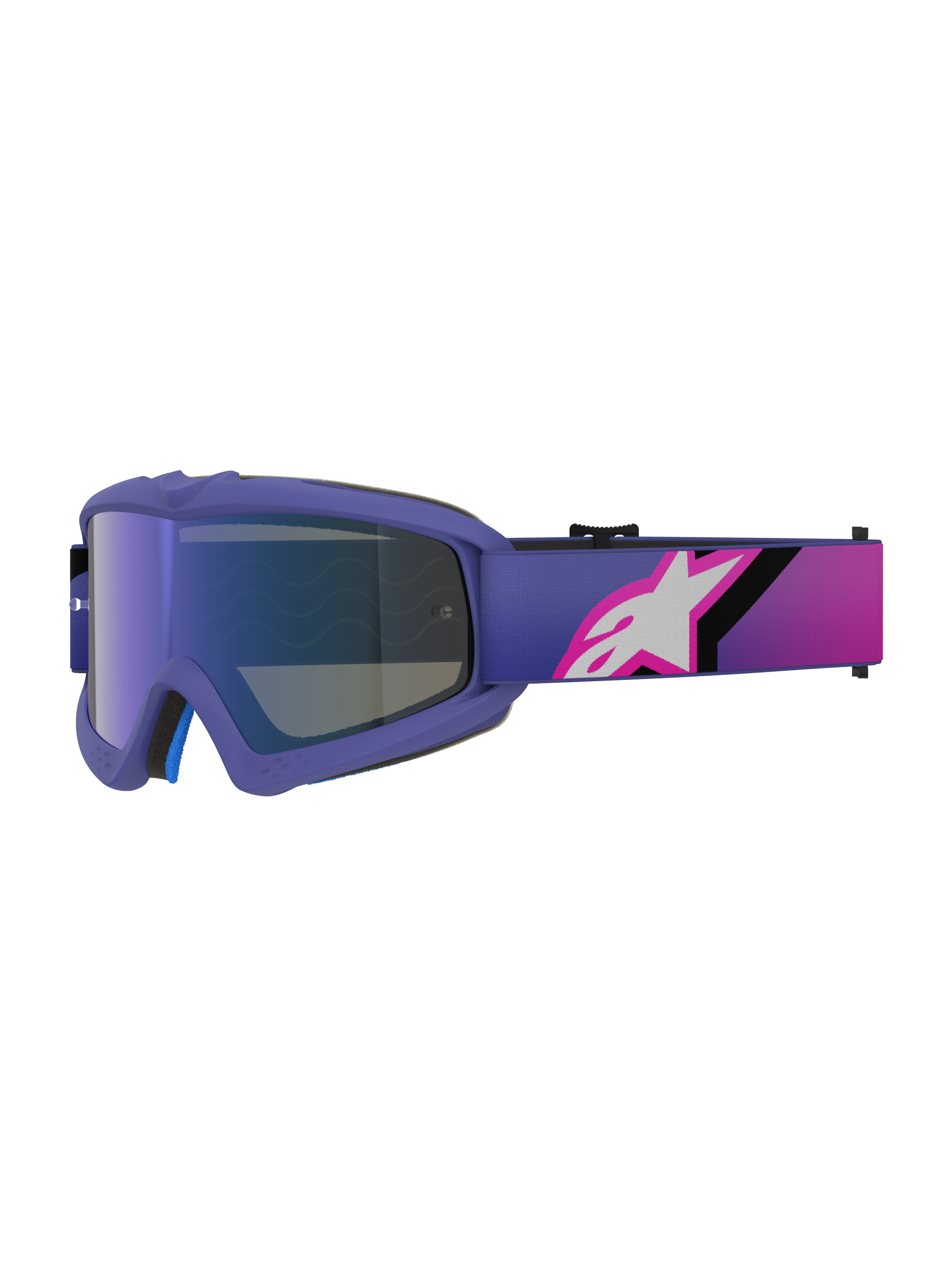Alpinestars Vision Youth Corp Goggles, Motocross-Brille, Lila und Fluo-Pink mit blau verspiegeltem Glas, Brillenband mit Farbverlauf und weißem Alpinestars-Logo, für junge Offroad-Fahrer