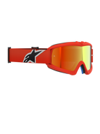 Alpinestars Vision Youth Corp Goggles, Motocross-Brille, Oranger Rahmen mit rot verspiegelter Linse, orangefarbenes gewebtes Band mit schwarz-weißem Logo, konzipiert für jugendliche Fahrer, mit Anti-Beschlag-Linse und Urethan-Rahmen